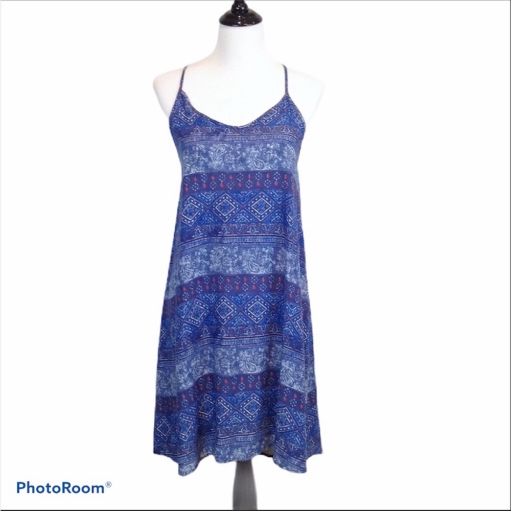 True Craft V neck blue pullover sundress with back criss-cross straps